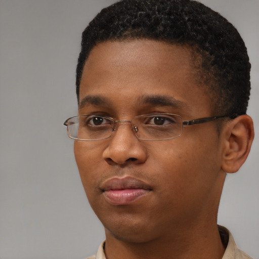 Neutral black young-adult male with short  brown hair and brown eyes