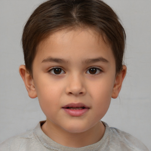 Neutral white child female with short  brown hair and brown eyes