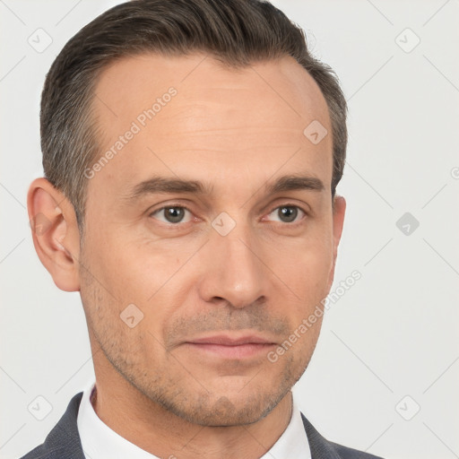 Neutral white adult male with short  brown hair and brown eyes