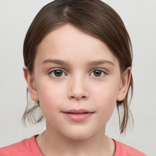 Neutral white child female with medium  brown hair and brown eyes