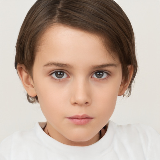 Neutral white child female with medium  brown hair and brown eyes