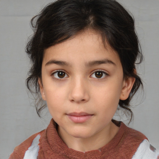 Neutral white child female with medium  brown hair and brown eyes