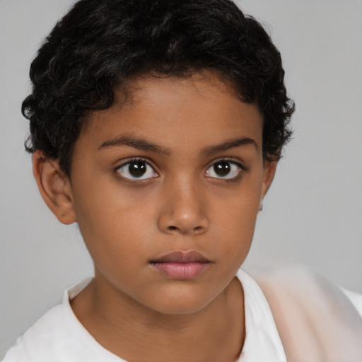Neutral latino child female with short  brown hair and brown eyes