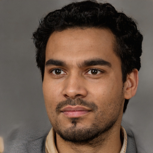 Neutral white young-adult male with short  black hair and brown eyes