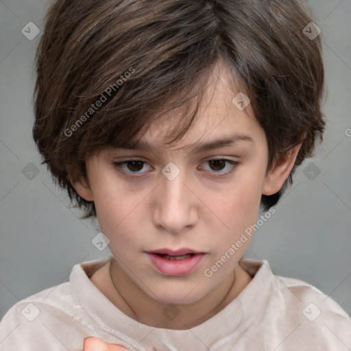 Neutral white child female with short  brown hair and brown eyes