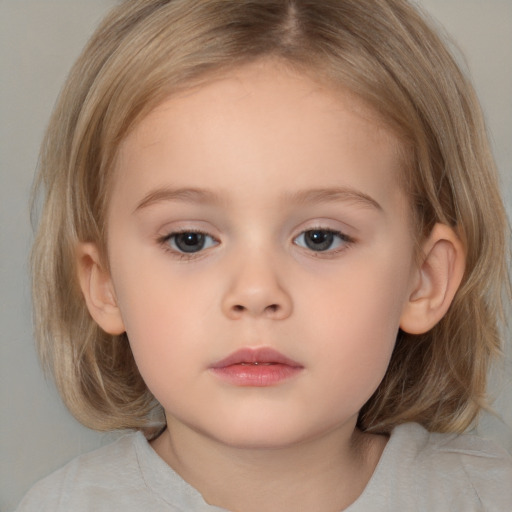 Neutral white child female with medium  brown hair and brown eyes