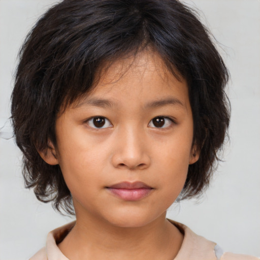 Neutral asian young-adult female with medium  brown hair and brown eyes