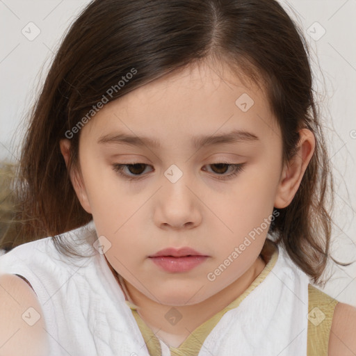 Neutral white child female with medium  brown hair and brown eyes