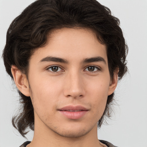 Neutral white young-adult male with medium  brown hair and brown eyes