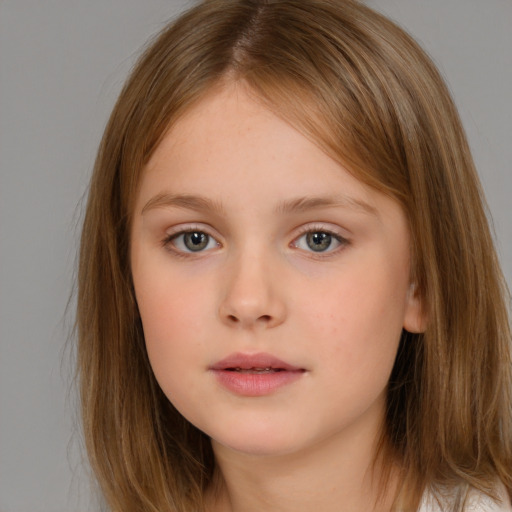 Neutral white child female with medium  brown hair and brown eyes