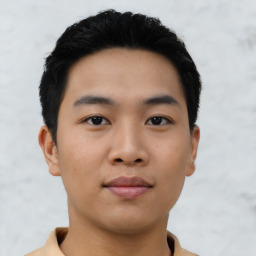 Neutral asian young-adult male with short  black hair and brown eyes