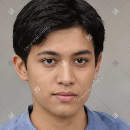 Neutral asian young-adult male with short  black hair and brown eyes