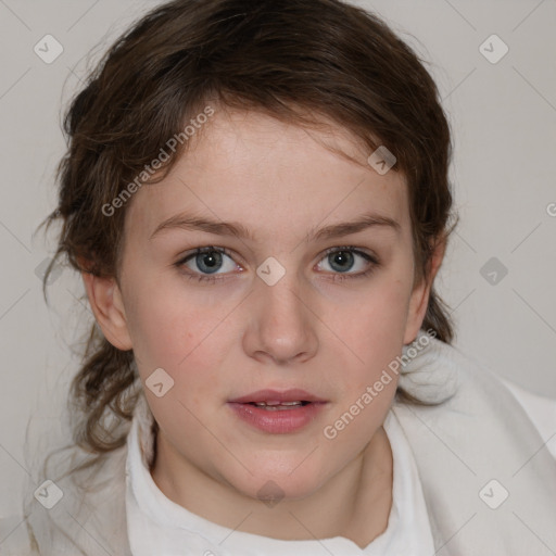 Neutral white young-adult female with medium  brown hair and blue eyes