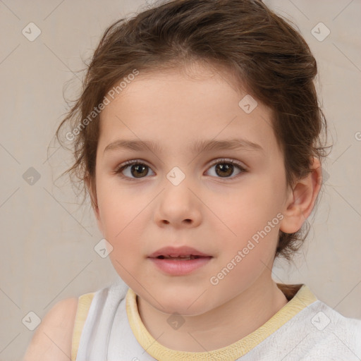 Neutral white child female with medium  brown hair and brown eyes