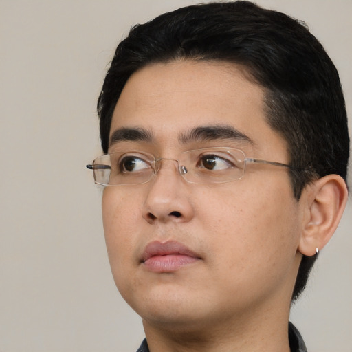 Neutral asian young-adult male with short  black hair and brown eyes