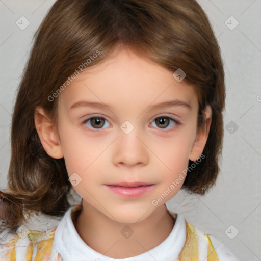 Neutral white child female with medium  brown hair and brown eyes