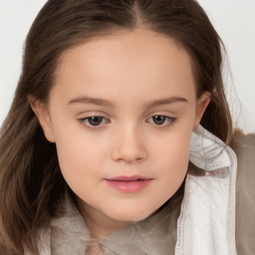 Neutral white child female with long  brown hair and brown eyes