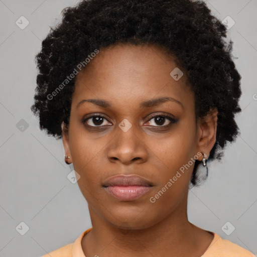 Neutral black young-adult female with short  black hair and brown eyes