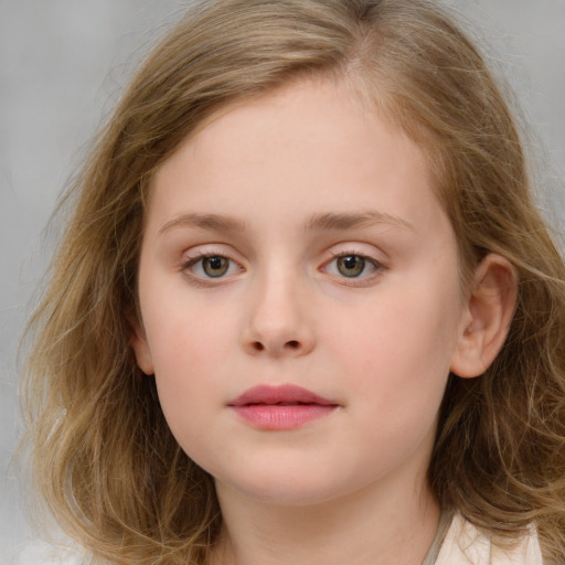 Neutral white child female with long  brown hair and brown eyes