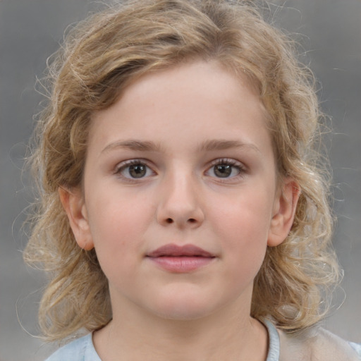 Neutral white child female with medium  brown hair and grey eyes