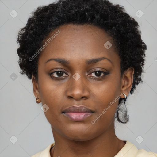 Neutral black young-adult female with short  brown hair and brown eyes