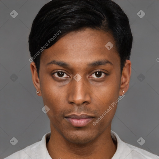 Neutral asian young-adult male with short  black hair and brown eyes