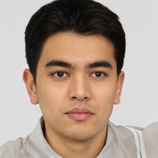 Neutral asian young-adult male with short  brown hair and brown eyes