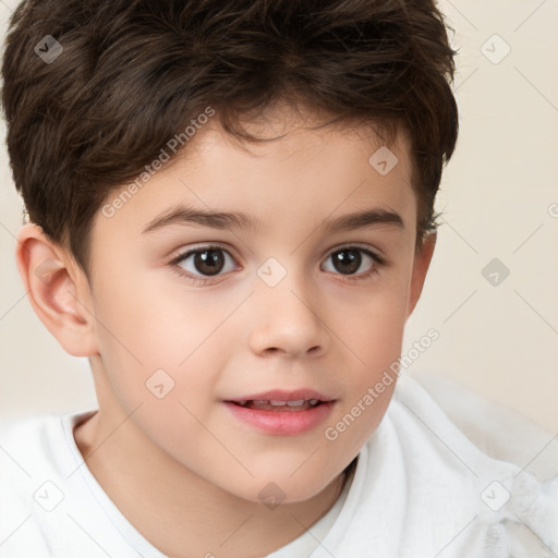 Joyful white child male with short  brown hair and brown eyes