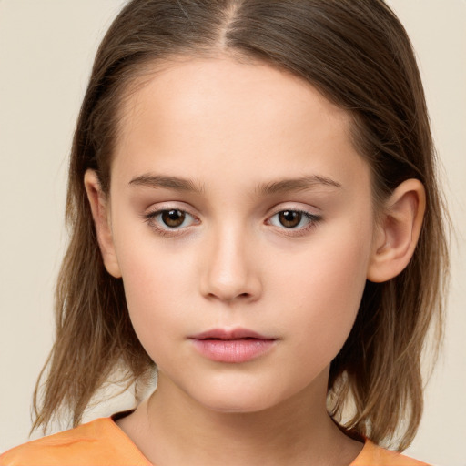 Neutral white child female with medium  brown hair and brown eyes