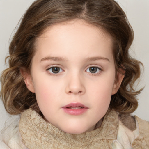 Neutral white child female with medium  brown hair and brown eyes