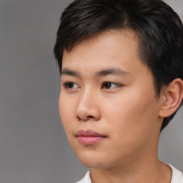 Neutral asian young-adult male with short  black hair and brown eyes