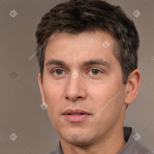 Neutral white adult male with short  brown hair and brown eyes