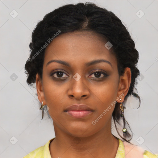 Neutral black young-adult female with short  brown hair and brown eyes