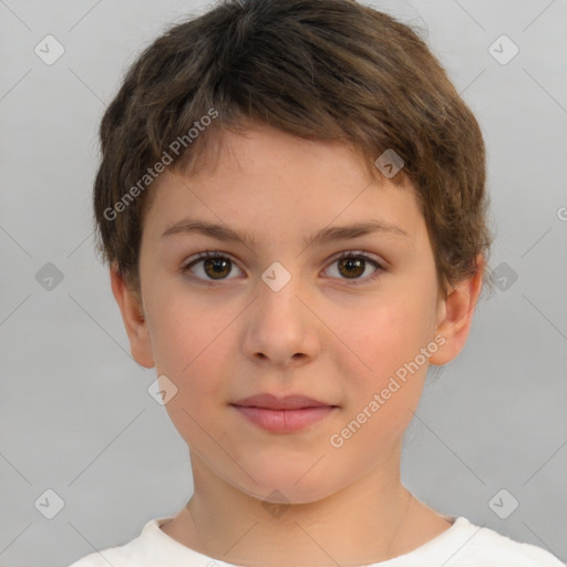 Neutral white child female with short  brown hair and brown eyes