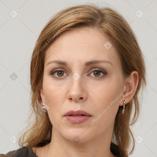 Neutral white young-adult female with medium  brown hair and grey eyes