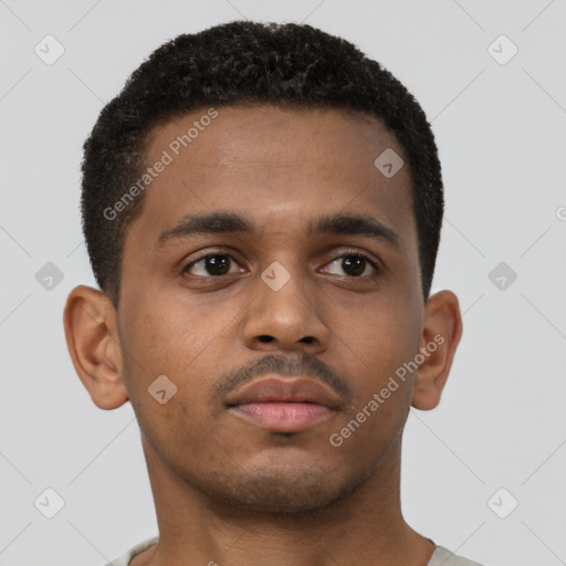 Neutral black young-adult male with short  brown hair and brown eyes