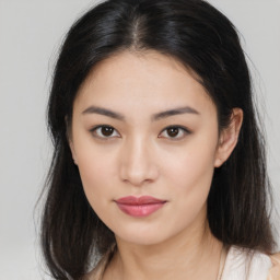 Neutral asian young-adult female with medium  brown hair and brown eyes