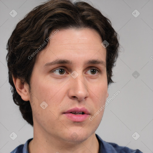 Neutral white adult male with short  brown hair and brown eyes