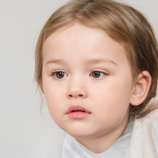 Neutral white child female with medium  brown hair and brown eyes