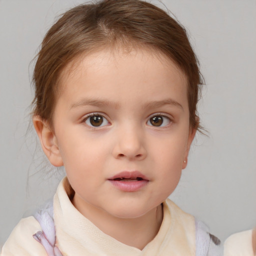 Neutral white child female with medium  brown hair and brown eyes