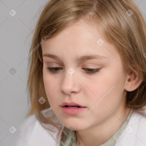 Neutral white child female with medium  brown hair and brown eyes