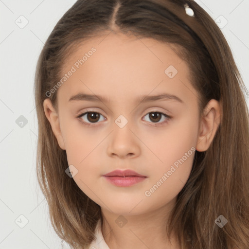 Neutral white child female with long  brown hair and brown eyes