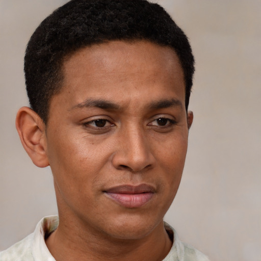 Neutral black young-adult male with short  brown hair and brown eyes
