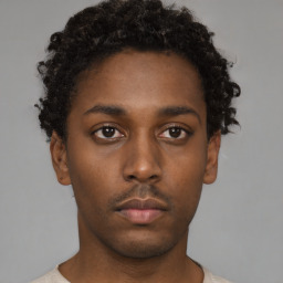 Neutral black young-adult male with short  brown hair and brown eyes