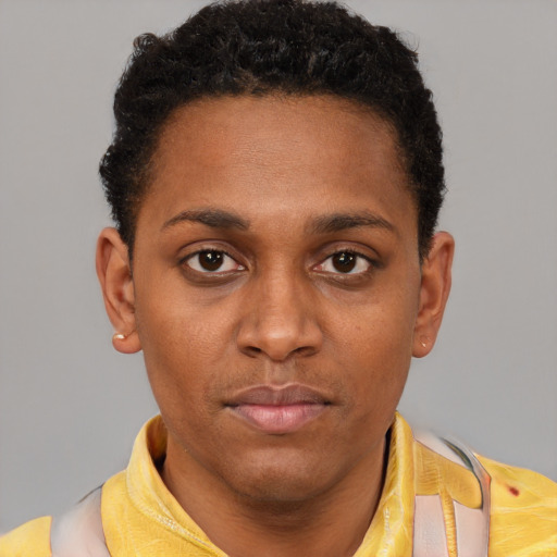 Neutral latino young-adult male with short  brown hair and brown eyes
