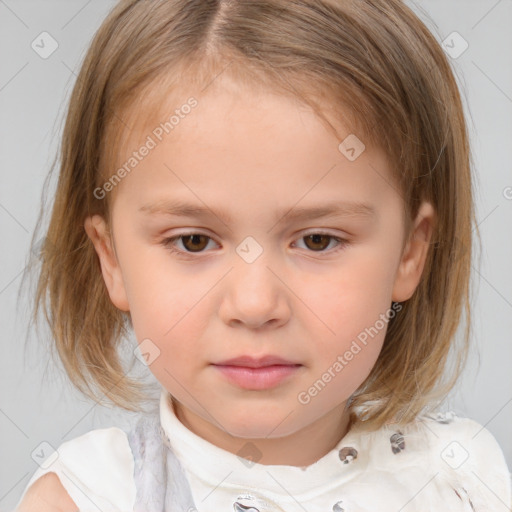 Neutral white child female with medium  brown hair and brown eyes