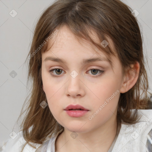 Neutral white child female with medium  brown hair and brown eyes