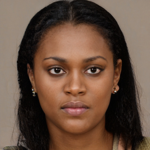 Neutral black young-adult female with long  black hair and brown eyes