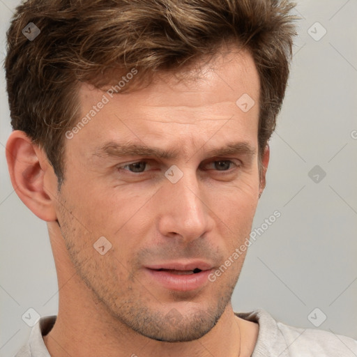 Neutral white adult male with short  brown hair and brown eyes