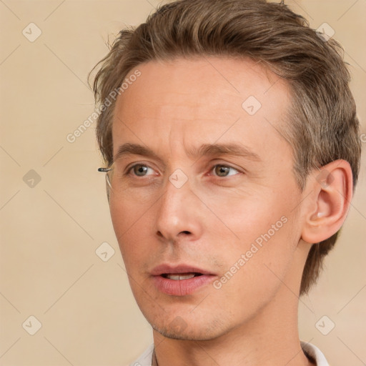 Neutral white adult male with short  brown hair and brown eyes